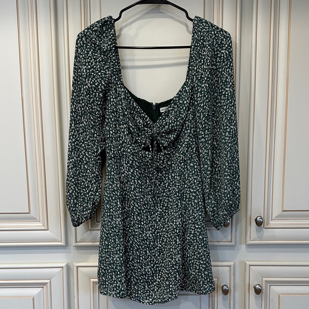 Abercrombie & Fitch Dark Green Floral Tie-Front Mini Dress